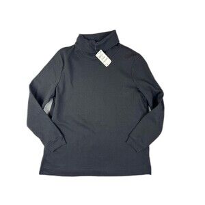 Karen Scott Size L Women Turtle Neck Sport Fleece Deep Black Pullover Sweatshirt